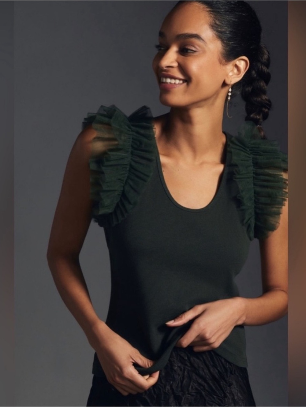 Anthropology Dolan Left Coast Collection Tulle Sleeve Ruffle Top